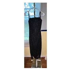 City Triangles Vintage Small Y2K 90s Black Glitter Adjustable Strap Sheer Dress